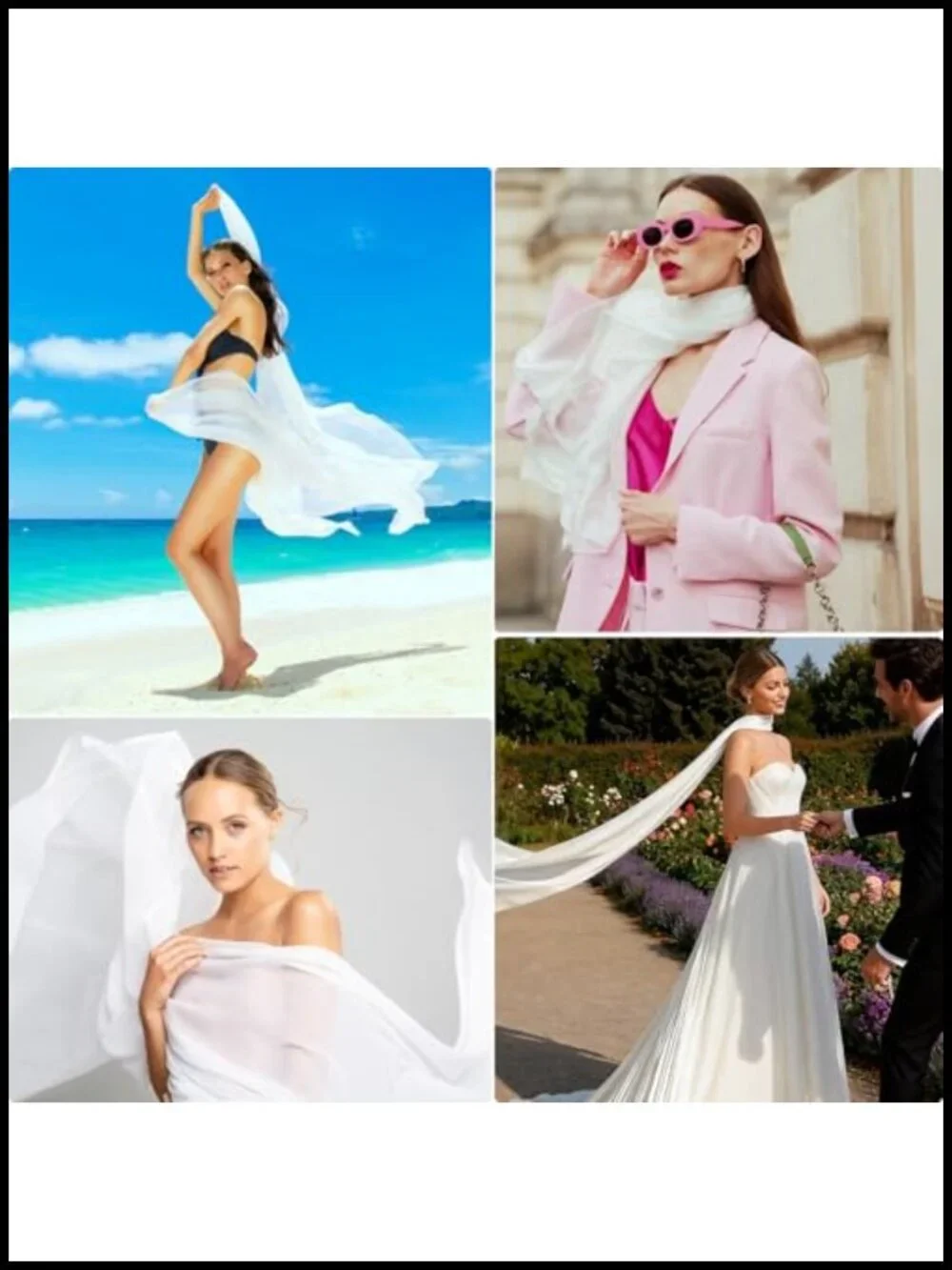 Bridal Chiffon Scarf Long White Wedding Shawl Wrap Ceremony Veil